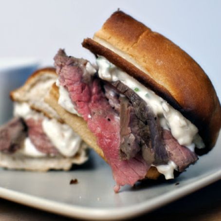 Roast Beef Sandwiches with French Onion Dip and Crispy Shallots