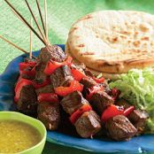 Grilled Steak Kebab Pitas with Ginger & Garlic Dressing