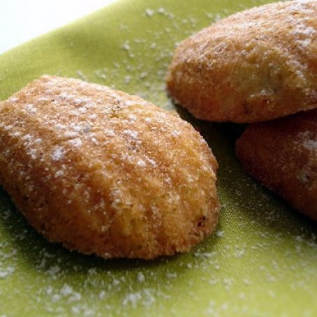 Pistachio and orange blossom water madeleines
