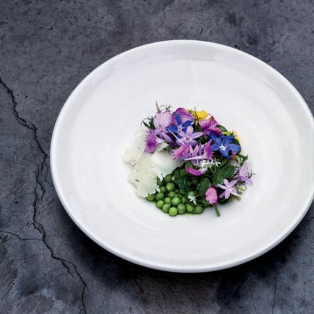 English Peas with Cider Dressing, Goat Cheese and Flowers