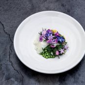 English Peas with Cider Dressing, Goat Cheese and Flowers