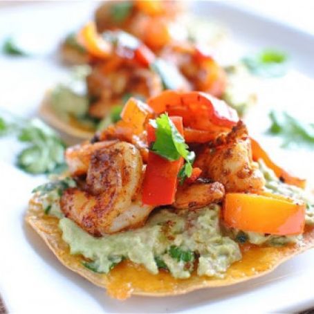 SIMPLE SHRIMP AND GUACAMOLE TOSTADAS