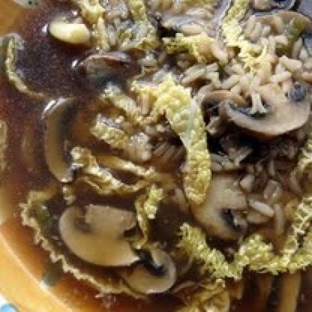 Hot and Sour Mushroom, Cabbage, and Rice Soup