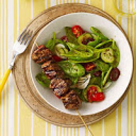Greek Salad with Beef Kebabs