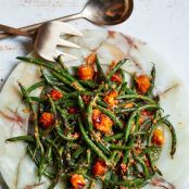 Blistered Green Beans w/Tomato Almond Pesto