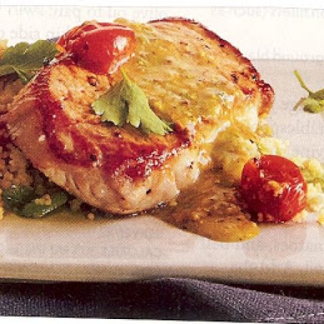 Pork over Couscous with Pistachio-Lemon Vinaigrette