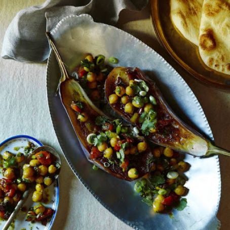 Charred Eggplant With Curried Chickpeas