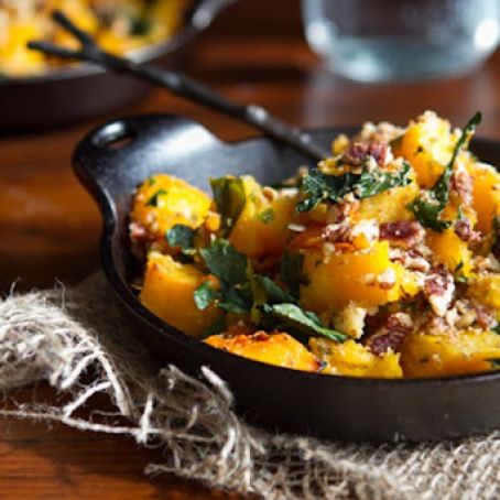 Roasted Butternut Squash w/Kale and Almond Pecan Parmesan