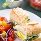 Pesto and Egg Baguette Sandwich