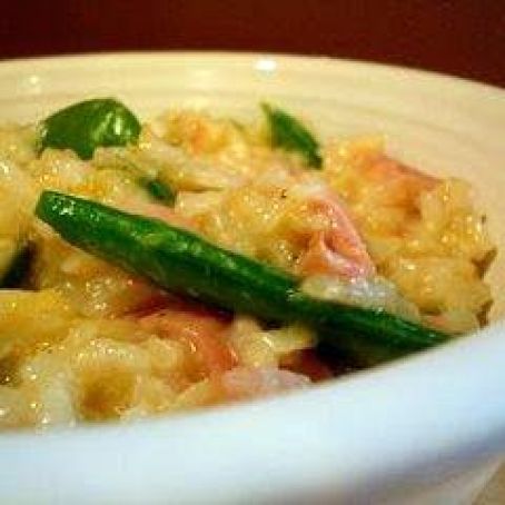 Sugar snap pea and ham risotto