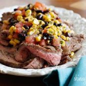 Grilled Flank Steak with Black Beans, Corn & Tomatoes