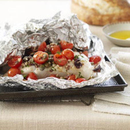 Sea Bass Puttanesca in a Foil Pouch