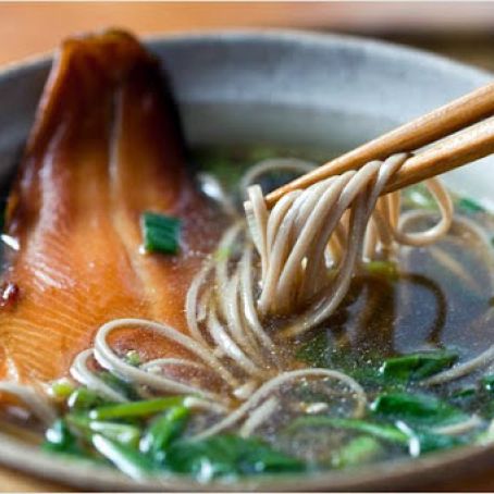 SOBA NOODLES w/SMOKED TROUT & SPINACH