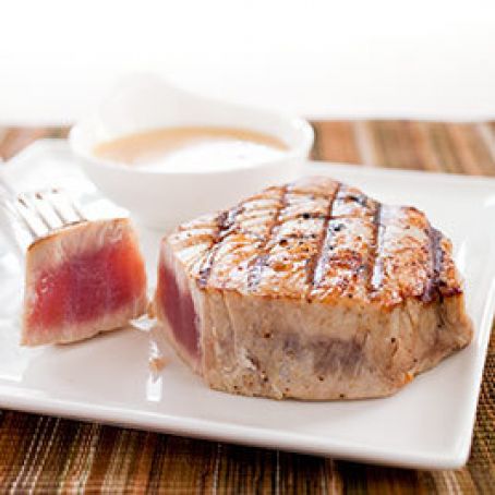 Charcoal-Grilled Tuna Steaks with Red Wine Vinegar and Mustard Vinaigrette