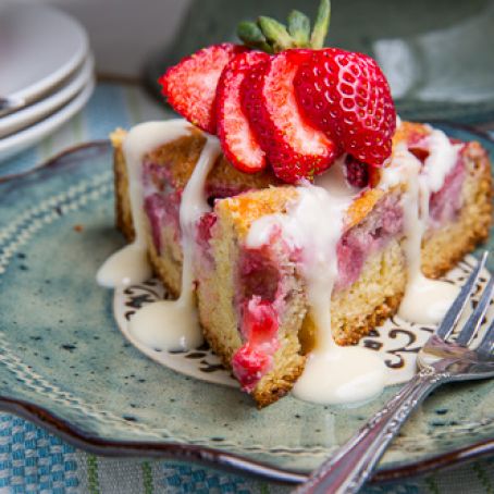 Strawberries and Cream Coffee Cake with Vanilla Cream Cheese Glaze