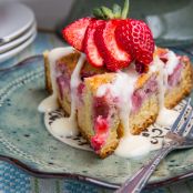 Strawberries and Cream Coffee Cake with Vanilla Cream Cheese Glaze