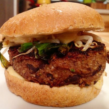 Hoisin Vegan Black Bean Burger with Spicy Sesame Sauce [GF]