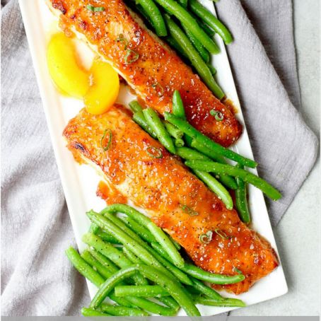 Bourbon Peach Glazed Salmon (600 calories)