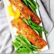 Bourbon Peach Glazed Salmon (600 calories)