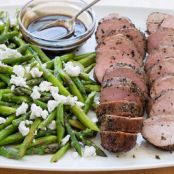 Pepper Crusted Pork Tenderloin with Asparagus and Goat Cheese
