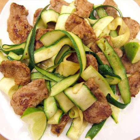 Spicy Pork With Zucchini Ribbons