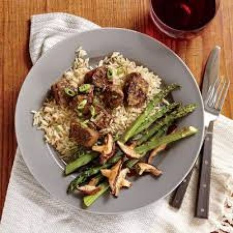 Sirloin Steak w/Miso Butter and Asparagus & Mushrooms
