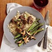 Sirloin Steak w/Miso Butter and Asparagus & Mushrooms