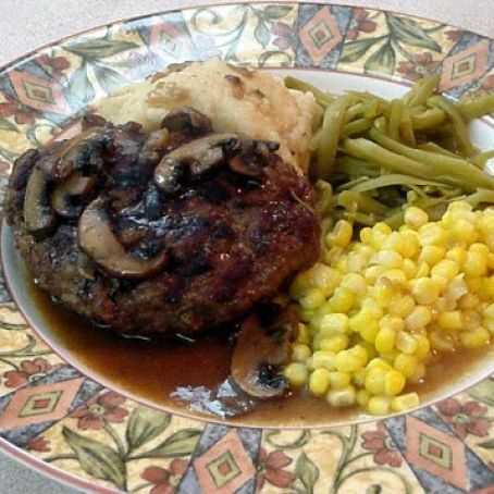 Salisbury Steak with Mushroom Gravy and Roast Garlic Mashed Potatoes