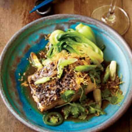 Steamed Wild Striped Bass with Ginger and Scallions