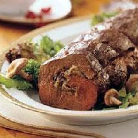Gorganzola and Mushroom stuffed Beef Tenderloin with Merlot Sauce