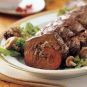 Gorganzola and Mushroom stuffed Beef Tenderloin with Merlot Sauce