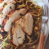 Blackened Chicken with Avocado Pasta and Sweet Corn
