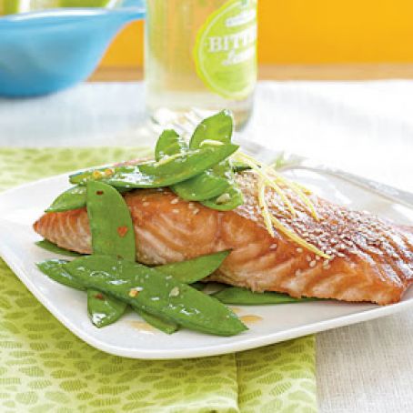 Hoisin Glazed Salmon with Garlic Snow Peas