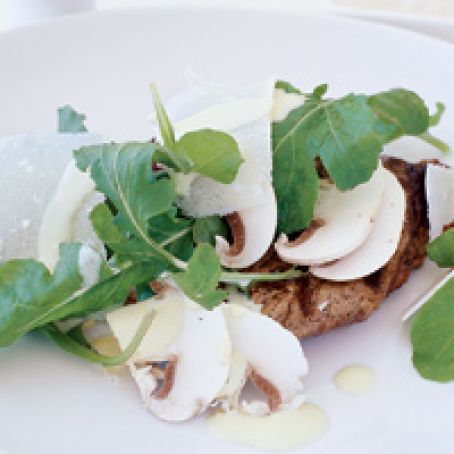 Sliced Beef with Lemony Arugula and Mushroom Salad