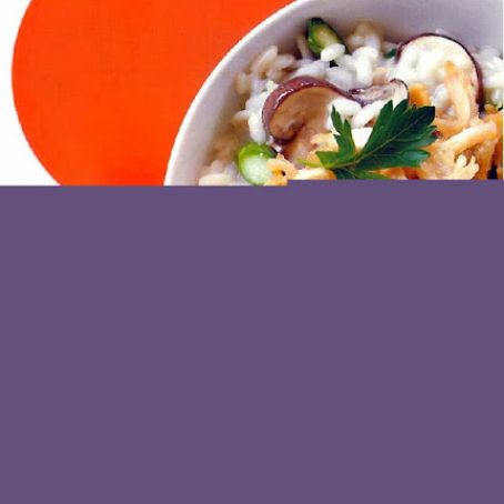 Mushroom Asparagus Risotto with Crisped Chicken