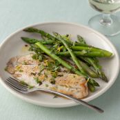 Bobbys Seared Tilapia with Asparagus and Spicy Mint Gremolata
