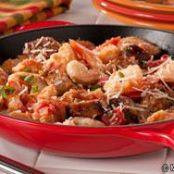 Sausage & Shrimp Panzanella Skillet