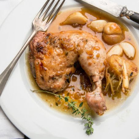 Chicken Fricassee with New Garlic