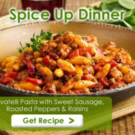 Cavatelli Pasta With Sweet Sausage Roasted Peppers And Raisins