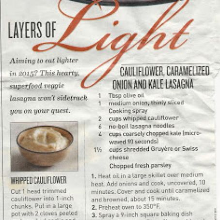 Cauliflower, Caramelized Onion and Kale Lasagna