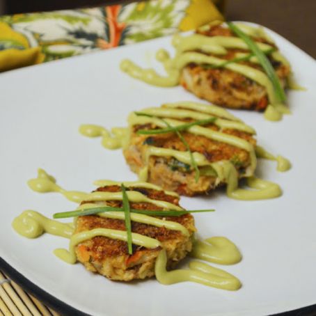 Crispy Coconut Crab Cakes with Wasabi Avocado Sauce