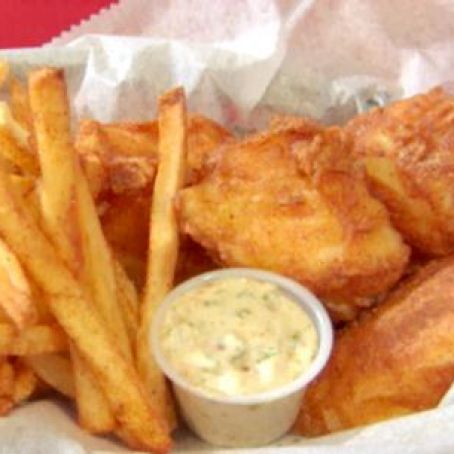 Beer Batter Fish and Spicy Chips with Lemon-Habanero Tartar Sauce and Serrano Vinegar