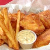 Beer Batter Fish and Spicy Chips with Lemon-Habanero Tartar Sauce and Serrano Vinegar