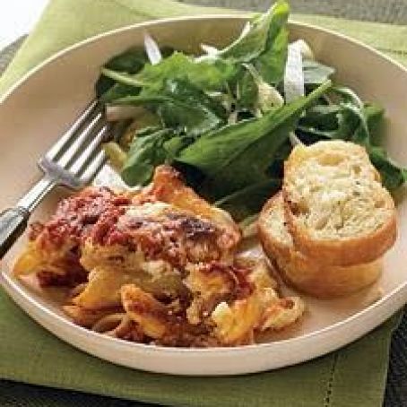 Baked Ziti with Crunchy Italian Salad and Garlic Bread