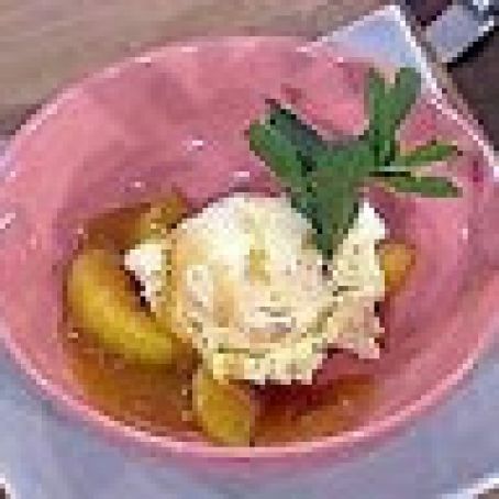 Peachy Bourbon Ice Cream with Caramel Sauce