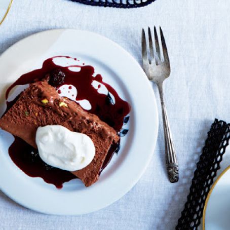 Frozen Chocolate Mousse with Cherry Sauce