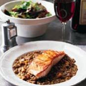 ROASTED SALMON w/LENTILS & BACON
