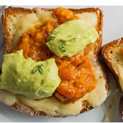 Open-Faced Grilled Cheese with Smoked Avocado and Tomato Compote