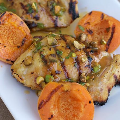 Grilled Chicken Thighs with Grilled Apricots