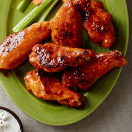 Baked Buffalo Wings With Blue Cheese-Yogurt Dip